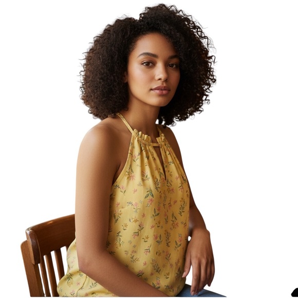 RW & Co Top, soft yellow floral, flowy, lined, cottage core, size M - Picture 8 of 9